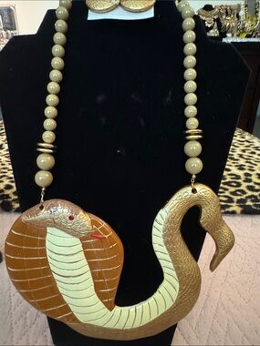 Beige & Gold Snake Statement Necklace -